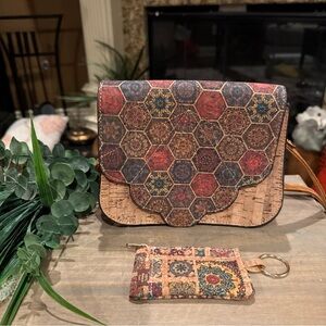 Sardinha Bags Cork Crossbody Shoulder Bag Interior Pocket & Coin Purse EUC